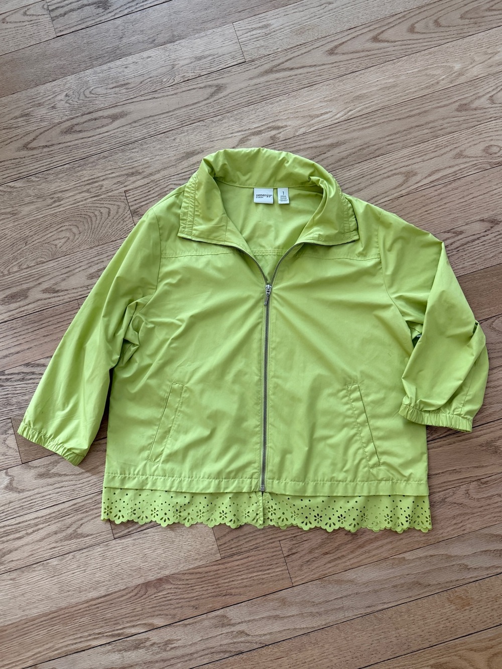 Zenergy by Chico’s Lime Green Lightweight Zip Jacket Athletic 1 = medium
